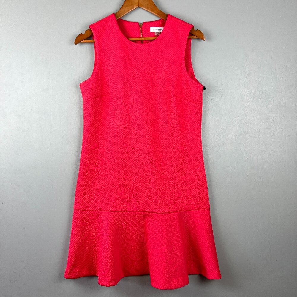 Calvin Klein Dress SZ 8 NWT Pink Floral Ruffle Flounce Hem Sleeveless MSRP $134